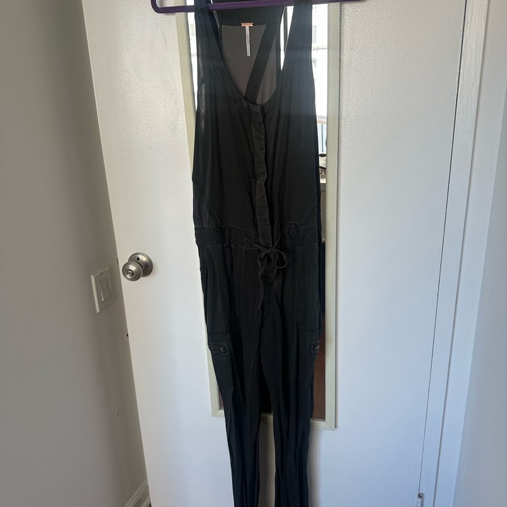 Free People Gray Sleeveless Jumpsuit with V-Neck